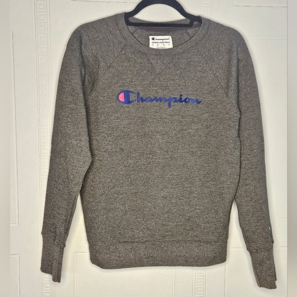 Champion Sweatshirt XS Dark Gray Long Sleeve Crew Neck Vintage 90s Spellout - Picture 1 of 12
